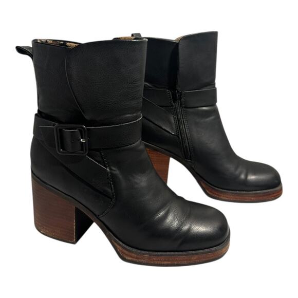 KORKS The Marci bootie 6.5 black stacked heel round toe platform buckle strap - Picture 5 of 14
